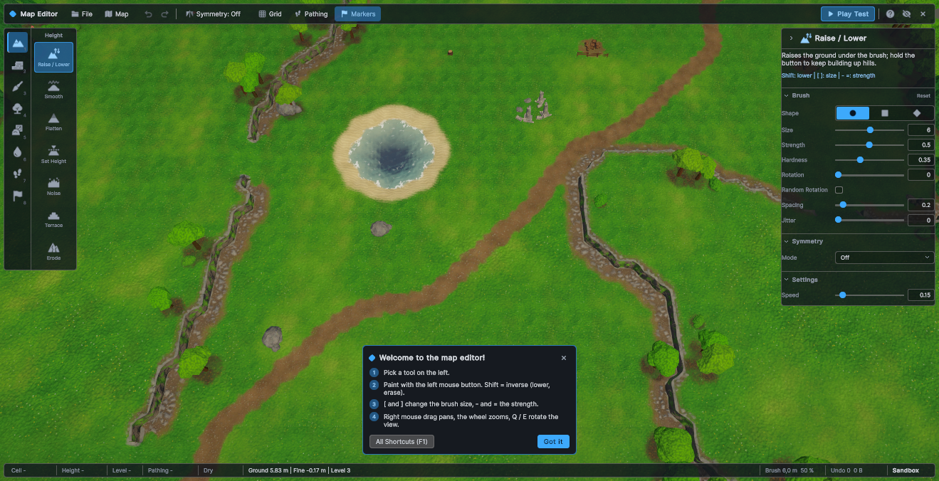 The in-game map editor running in the game view